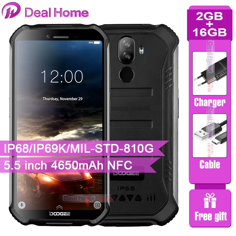 IP68 DOOGEE S40 Lite 4 ядра 2 Гб оперативной памяти 16 встроенной Android 9 0 прочный мобильный