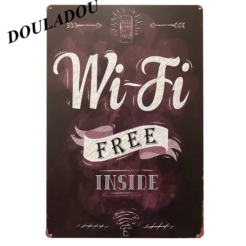 [Douladou] оловянные знаки с бесплатным Wi-Fi в стиле ретро художественный постер для