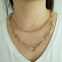 punk exaggerated heavy metal geometric circle thick chain collar necklace ladies fashion nightclub retro sweater chain necklace