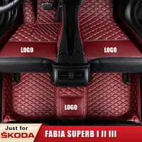 Car leather Floor Mats for Skoda Fabia SUPERB I II III 1 2 3 Combi Kombi Praktik Saloon SEDAN Break Ranchera Familiar hatchback