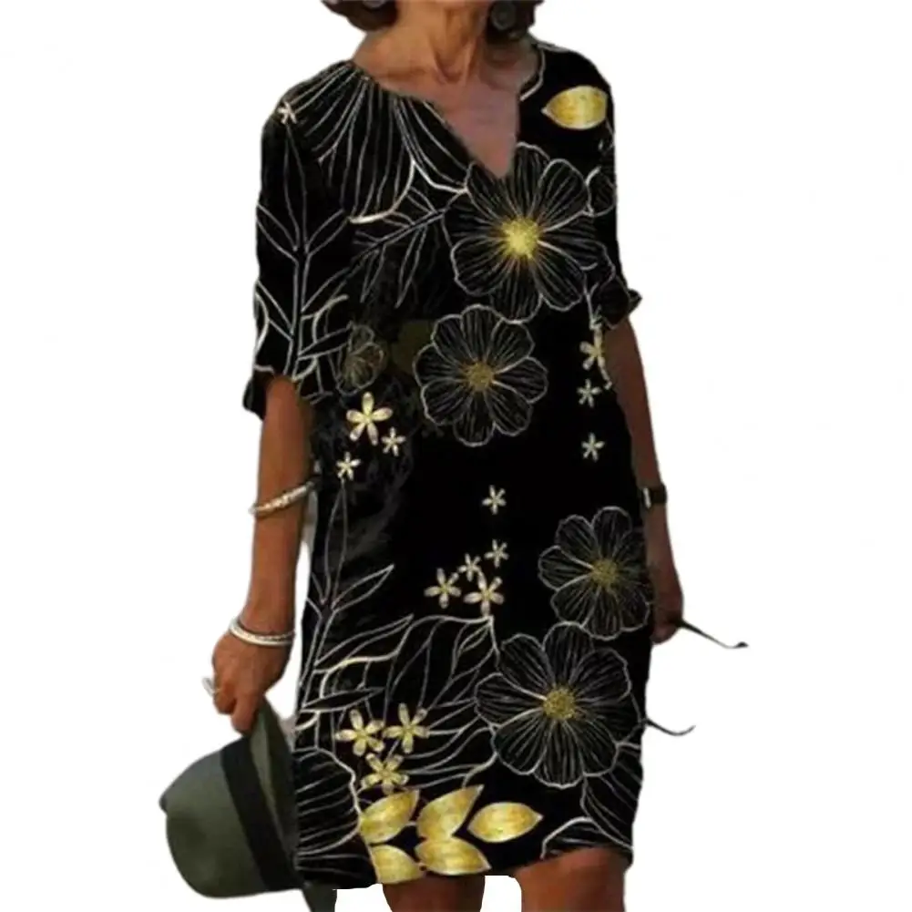 

Women Dress Printed Temperamental Summer Mid-sleeve Loose Fashion Skirt for Dating