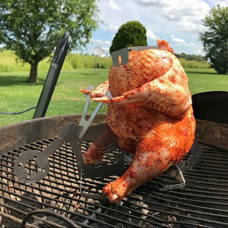 

Portable Chicken Stand Beer American Motorcycle BBQ Stainless Steel Rack With Glasses Indoor Outdoor Use Camping Accesorios