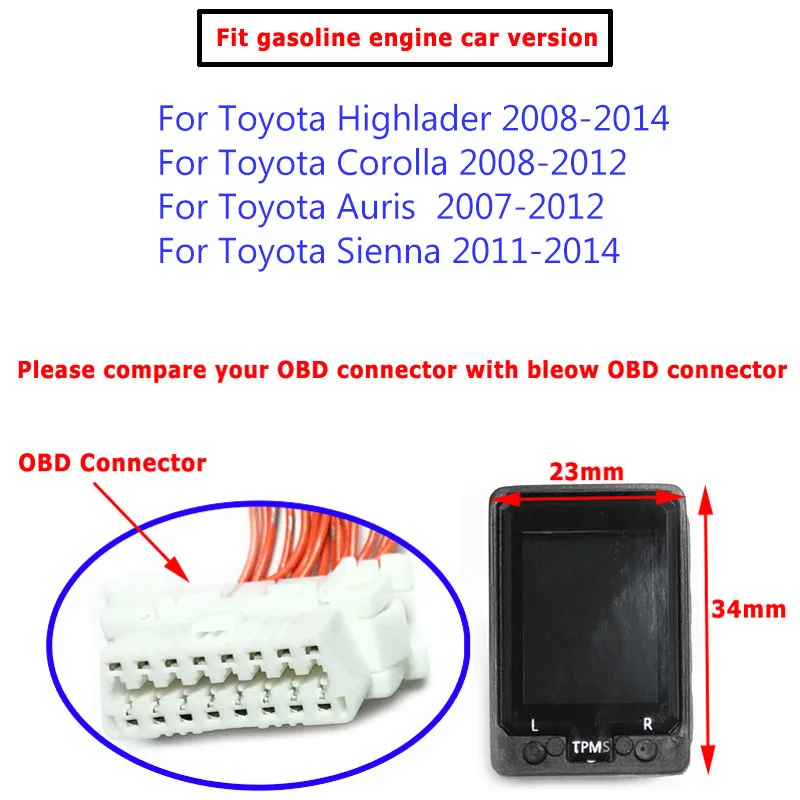 For Sienna 11-14 Для Toyota Auris 2012 Sienna Highlander Corolla 2012 ЖК-дисплей OBD TPMS монитор давления в шинах автомобильная система безопасной сигнализации - Цвет: For Sienna 11-14