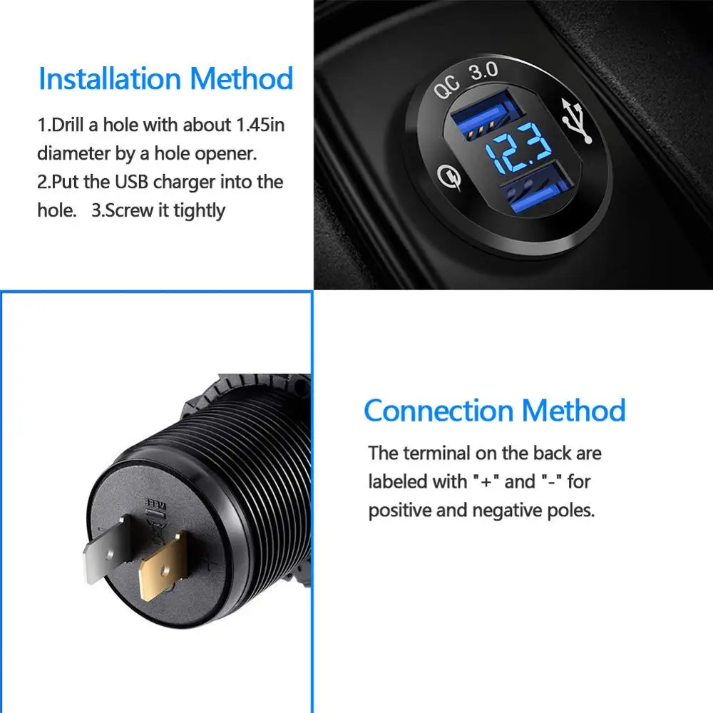 12V/24V Quick Charge 3 0 Dual USB Зарядное устройство гнездо Водонепроницаемый Мощность
