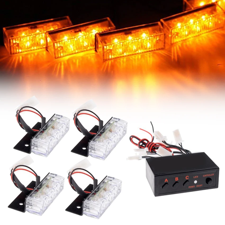 

3 Flashing Modes LED Emergency light Car Grille Strobe lights Head Police Hazard Warning Flashing Signal lamp 12V