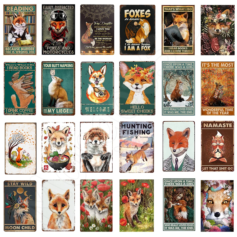 

Оловянная подсветка, лиса под садом, винтажная железная живопись, металлическая пластина, декор для клуба, кафе, бара, паба, фармацевтическо...