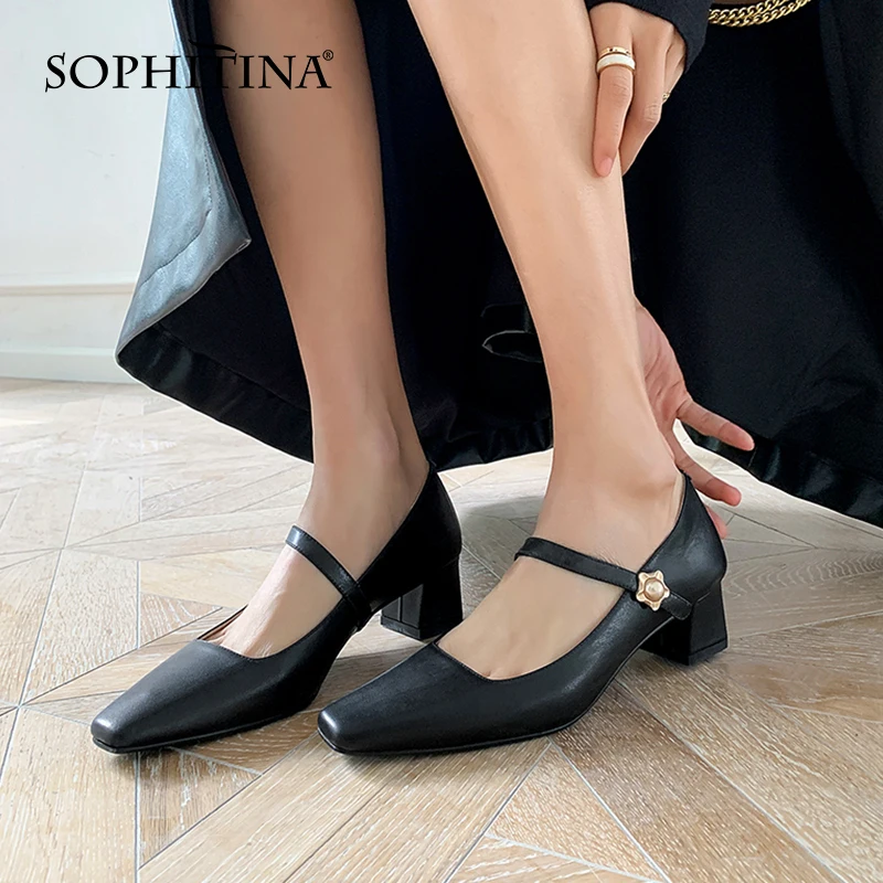 

Туфли-лодочки женские кожаные, с ремешком и пряжкой, SO996