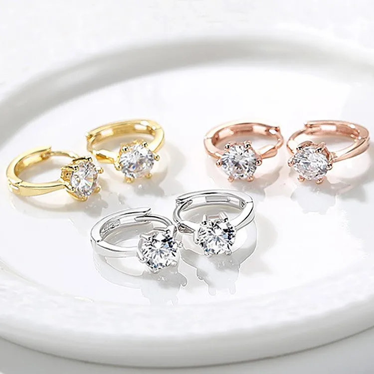 

6mm Round CZ Hoop Huggie Earrings for Women Girl