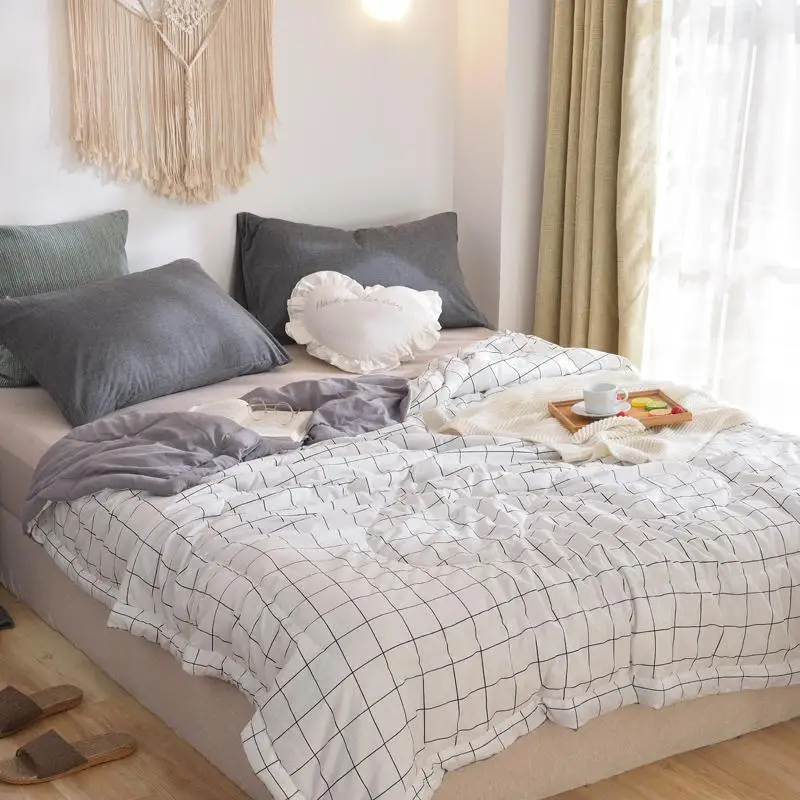 

(53)New Quality White Stripe Washed Cotton Summer Air Conditioner Cool Thin Quilt Comfortable Home Bedding Comforters Duvets