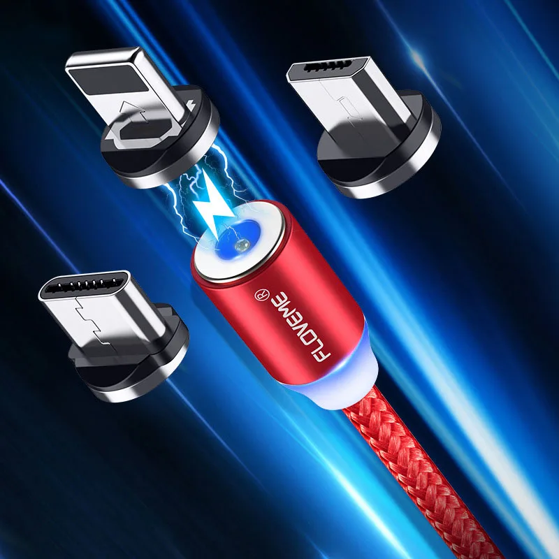 FLOVEM Магнитный кабель Micro usb type C USB-C кабель 1 м 2 м светодиодный короткий usb кабель для зарядки магнитное зарядное устройство круглый разъем для iPhone XR