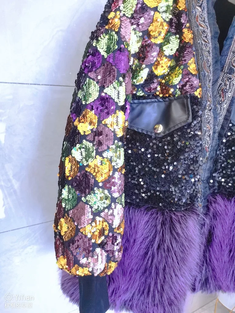 2021 Winter New Female Fashion High Street Fur Integrated Coat Women Office Lady Patchwork Mid-Length Faux Toka Lamb Wool Coat