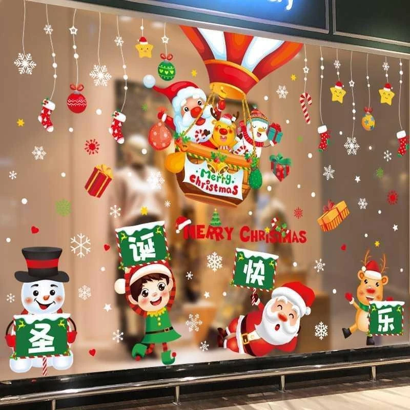 

Christmas Window Decal Santa Claus Snowflake Sticker Winter Children'S Room Wall Decal New Year Christmas Window Decoration