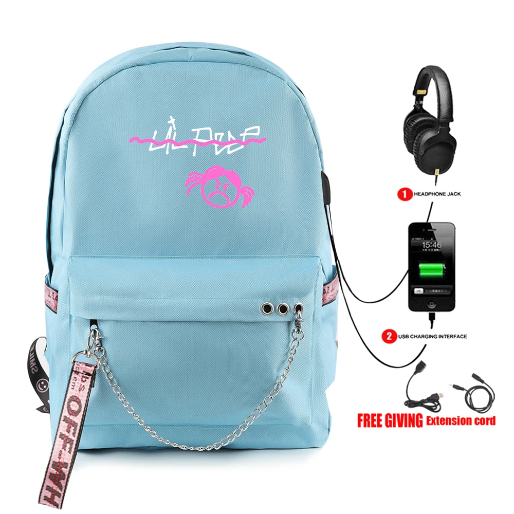 

Модный дизайнерский рюкзак Lil Peep с USB-зарядкой, школьный ранец для девочек, дорожная сумка на плечо с принтом Lil Peep, женская сумка в стиле хип-х...