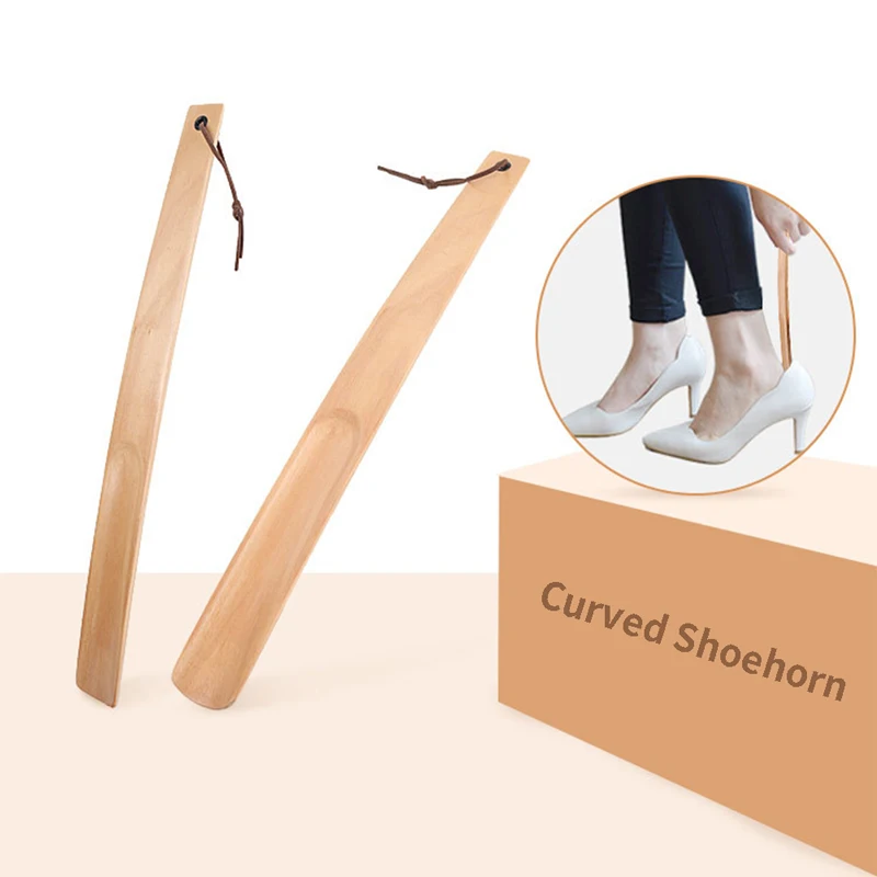 

1PC 38cm Long Handle Shoe Horns Unisex Wood Horn Spoon Shape Shoehorn Flexible