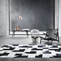 Luxury Cowhide Seamed Patchwork Rug  Natural Black and White Cow Skin Chequer Carpet for Living Room Decoration Office Mat