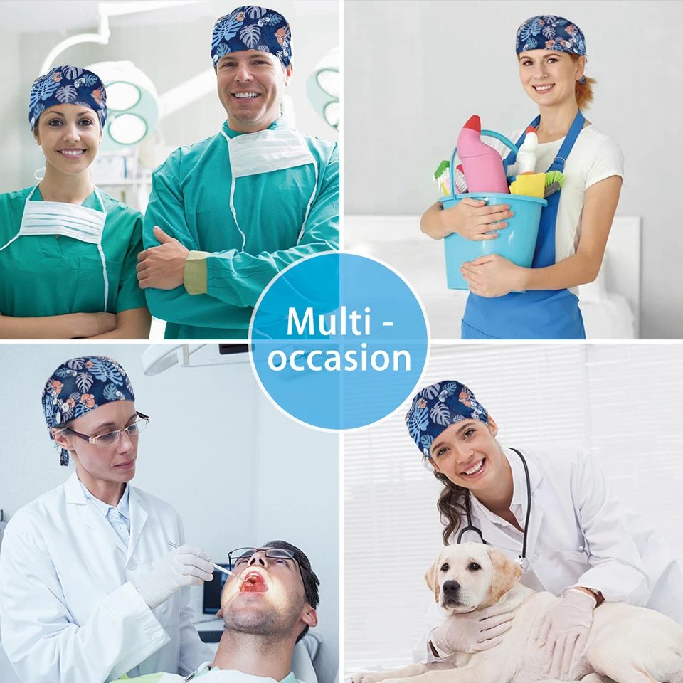 

4pcs/pack Cartoon Nurse Hat Working Caps Bouffant Sanitary Hats for Woman with Sweatband Printing Nursing Hair care Accessories