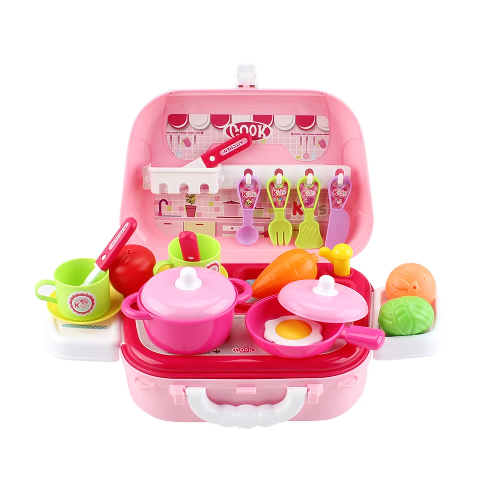 

27Pcs/Set Children Kitchen Pretend Play Cooking Tableware with Suitcase Kids Toy retend Role Chef Play Toys for Kids