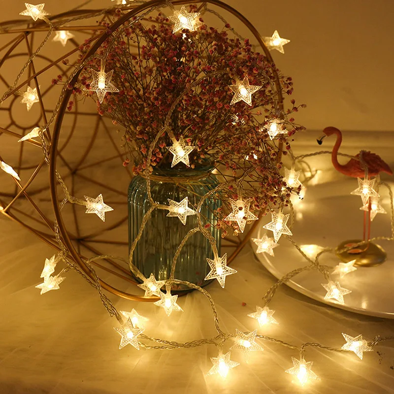 

СВЕТОДИОДНАЯ Гирлянда со звездами, осветительная лампа, сказочные огни, Рождественское украшение, водонепроницаемые уличные садовые декор...