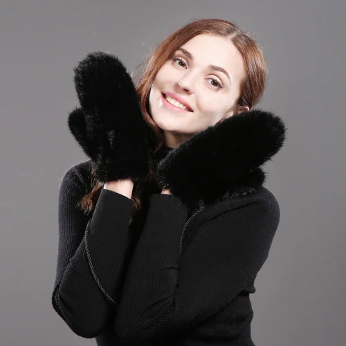 color 1 Новинка, зимние перчатки из натурального меха норки, горячая Распродажа, вязаные перчатки из меха норки с мехом норки, модные однотонные теплые женские перчатки в подарок - Цвет: color 1