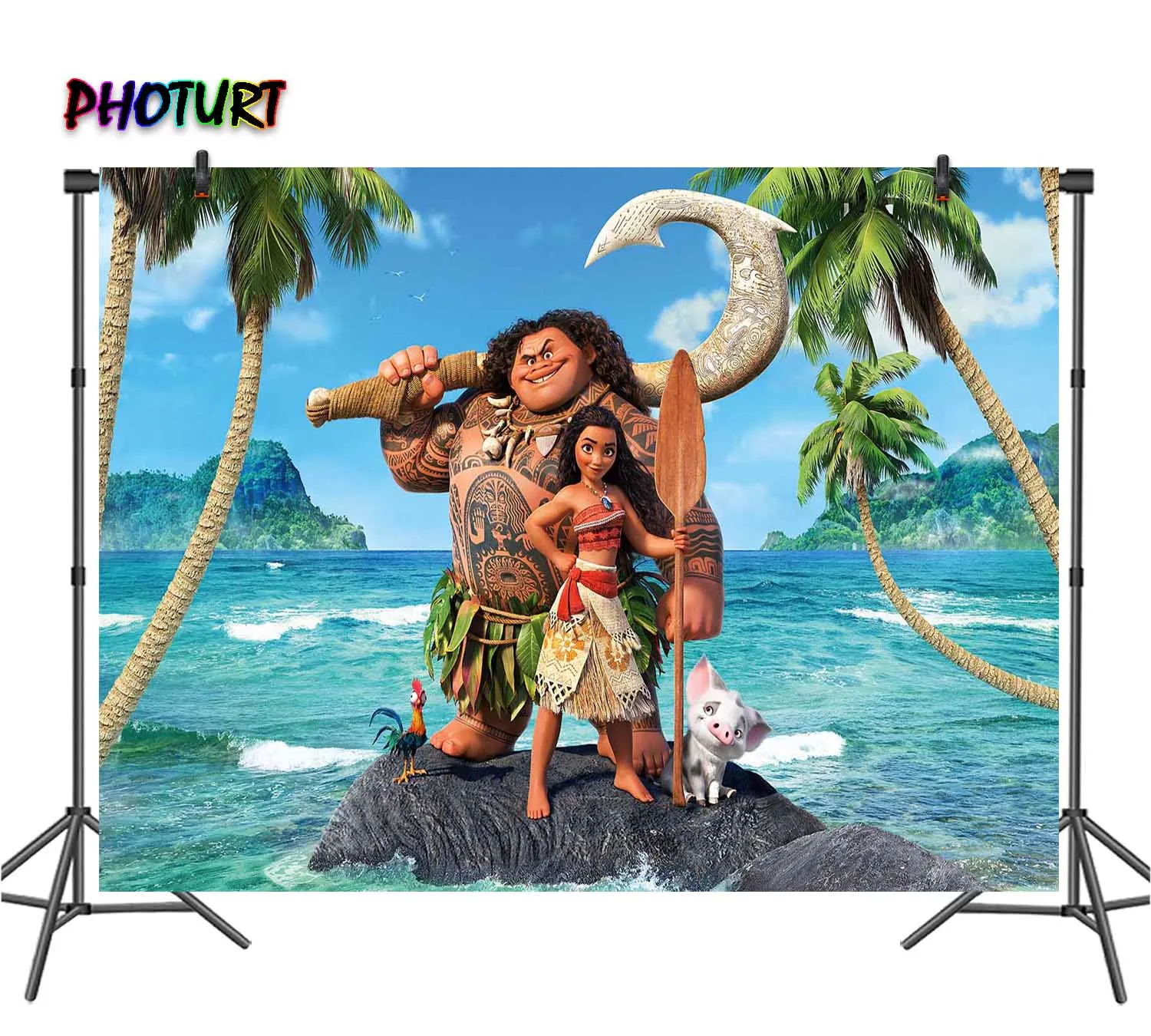 PHOTURT Moana фотофоны Baby Shower Дети День рождения фон синее море волна океан свинья