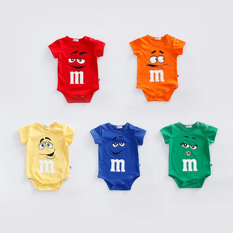 2020 Infant Clothes NewBorn Baby Rompers Letter M Clothing Costumes Cartoon Funny Face Printing Kids Jumpsuit Boys Clothes
