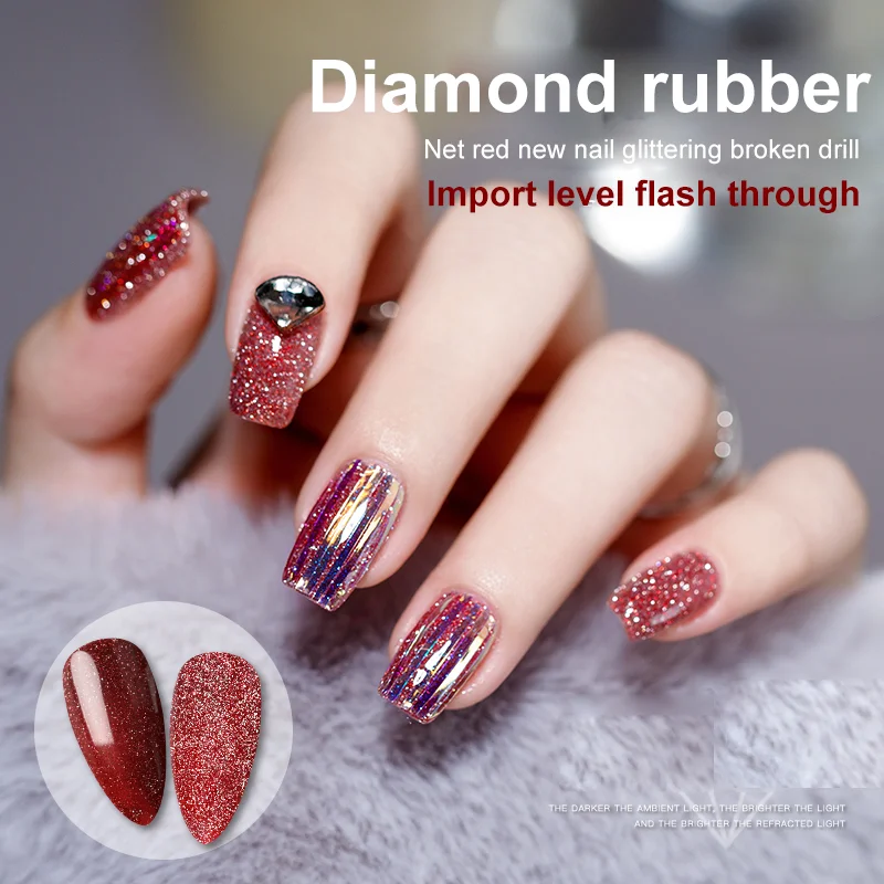 

12 Colors Nail Gel Reflective Glitter Nail Glue Bright Bungee Crystal Diamond Powder Nail Broken Glue Nail Polish Nail Art TSLM2