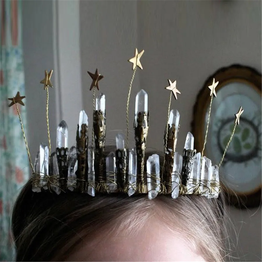 

Mermaid Crystal Jewelry Stars Quartz Accessories Crown Headband Hair Pin Princess Headwear Bride Gift Stick Fairy Pick