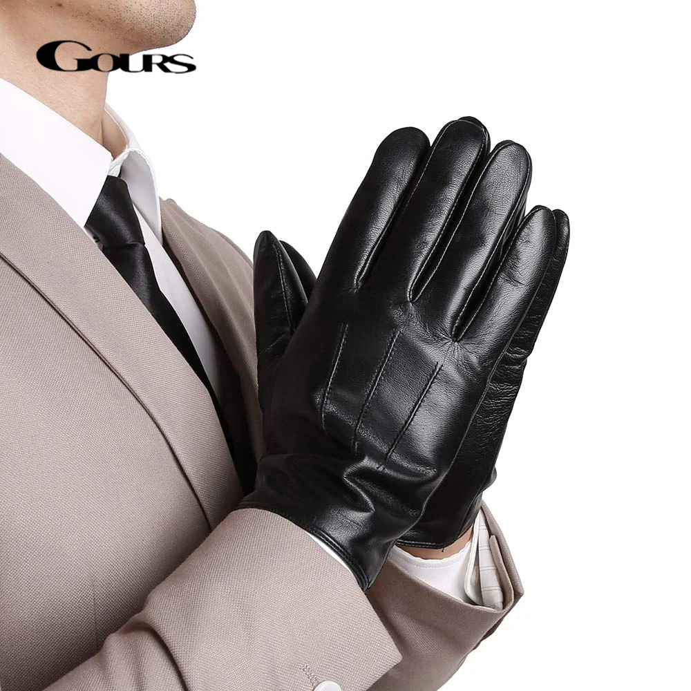 

GOURS Genuine Leather Winter Gloves for Men Fashion Black Real Sheepskin Touch Screen Hand Driving Glove 2019 New Mittens GSM058