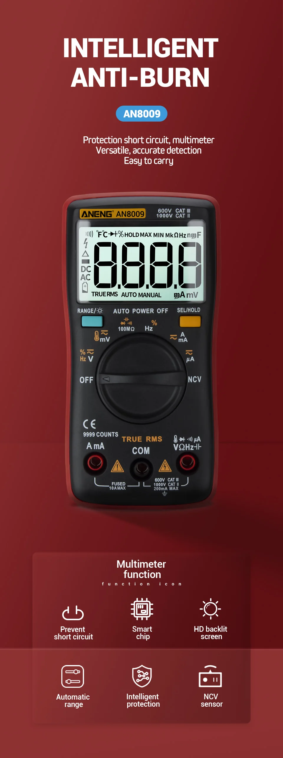 ANENG AN8009 мультиметр цифровой тестер multimeter esr метр мультиметры 9999 граф цифровой мультиметр транзистор тестер tester мултиметр тестор мультитестер мультиметр с термопарой конденсатор автоматический мультимет