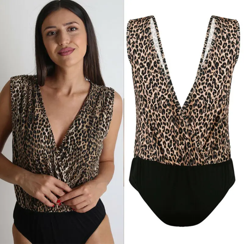 Модная одежда хит женский леопардовый топ без рукавов шорты комбинезон костюм