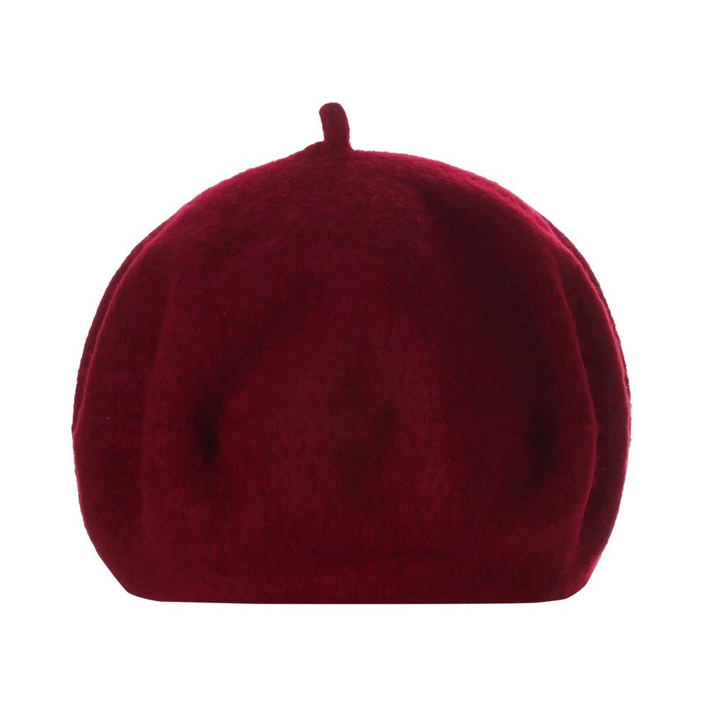 wine red 1 шт. Новые горячие шерстяные шапки-береты женская зимняя французская Шляпа Сплошной Цвет Мода Осень Зима плоская кепка, шапка Повседневная войлочная шапочка береты - Цвет: wine red