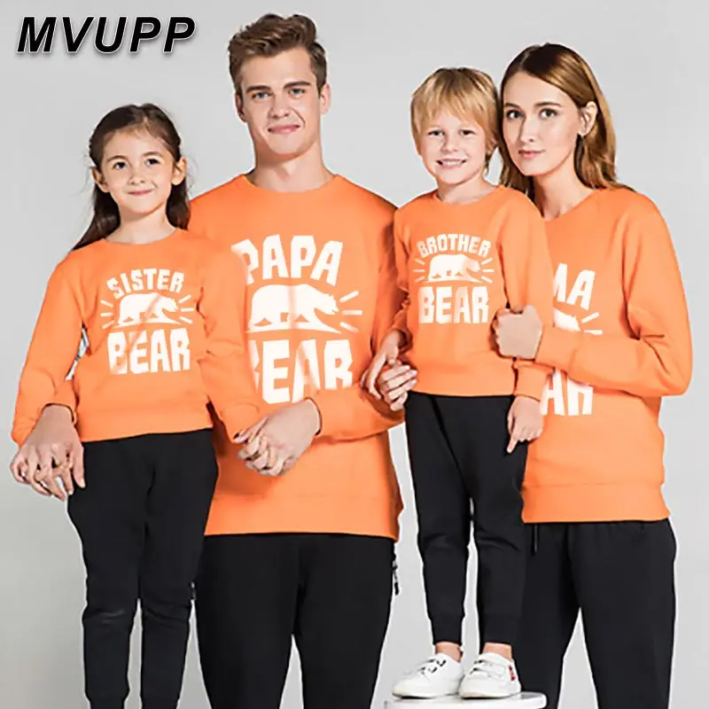 Одинаковые толстовки для семьи весенне осенняя теплая одежда с длинными