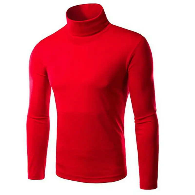 Мужская повседневная Водолазка с длинным рукавом теплая однотонная стрейчевая