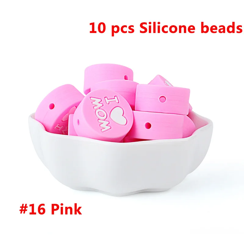 16-10pcs Keep& Grow 10 шт. круглые силиконовые бусы I love Mom Dad грызунок ожерелье бусы DIY Perle Slicone Dentition Kralen игрушки - Цвет: 16-10pcs