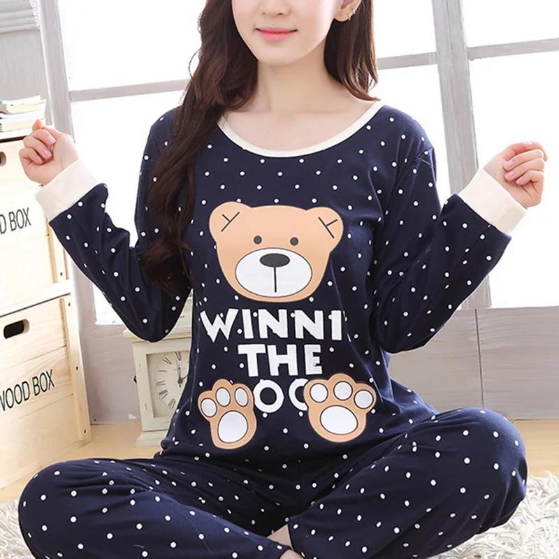 Women Cartoon Print Pajamas Sets Sleepwears Fashion Female Cute Autumn Homewears Long Sleeve Sweatshirts And Sweatpants | Женская одежда
