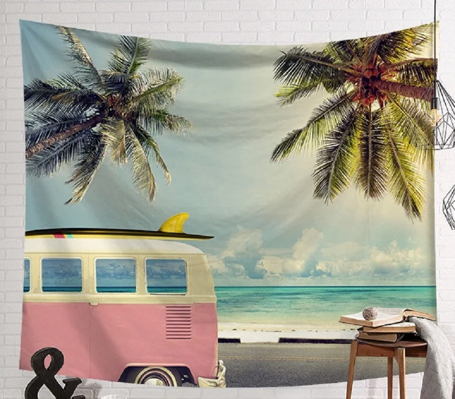 CAMMITEVER Cloud Sky Blue Sea Seaside Beach Coconut Tree Summer Scene Tapestry Wall Hanging Decorative Carpet Yoga Mats | Дом и сад