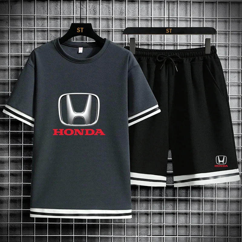 

2021 new HONDA car LOGO men's short-sleeved hot sale printed T-shirt sports and leisure suit short-sleev summer 2-piece set