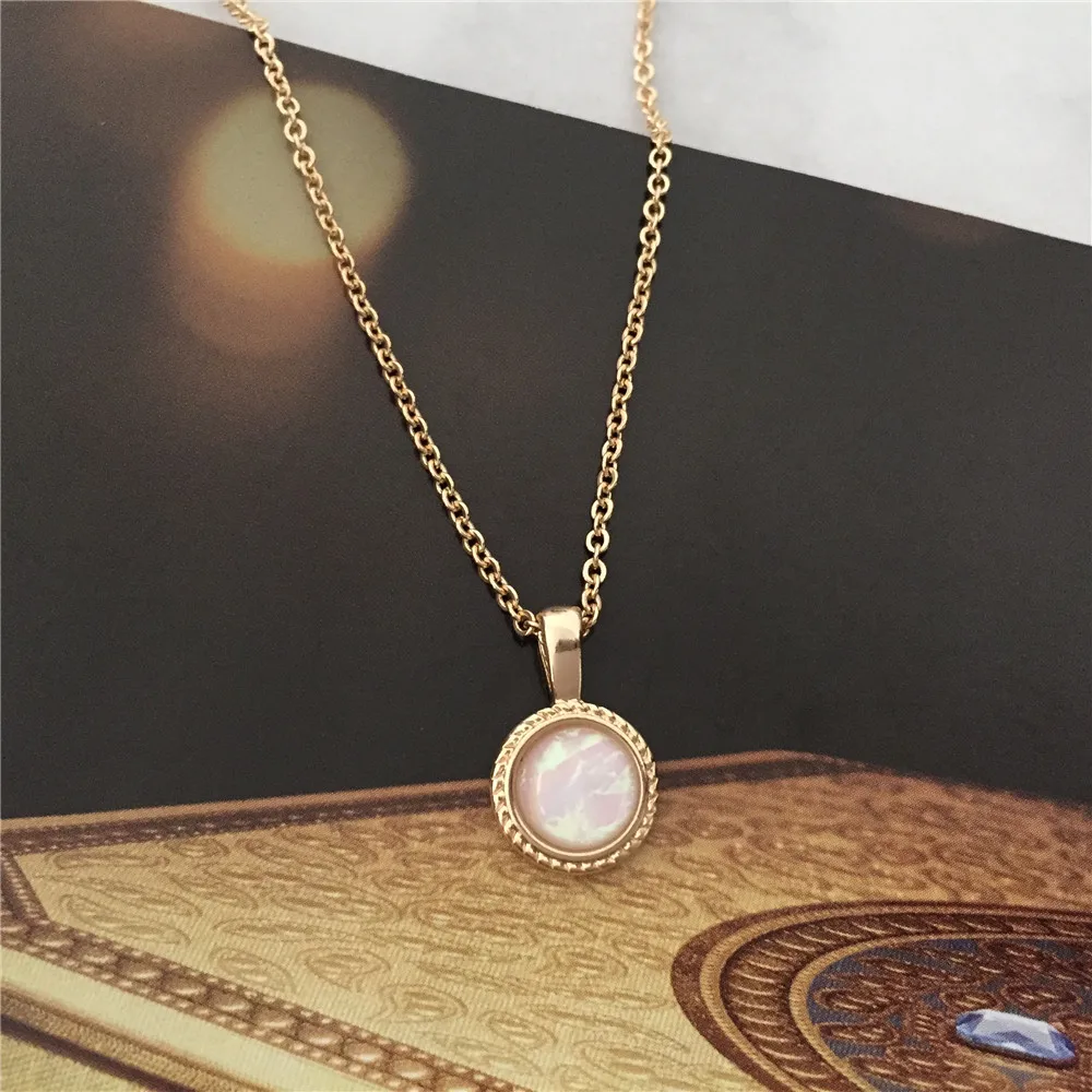 

New Trend Gold color Small Light Pink Stone Pendant Collar Necklace For Women Girl Party Lovely Jewelry Accessory High Quality
