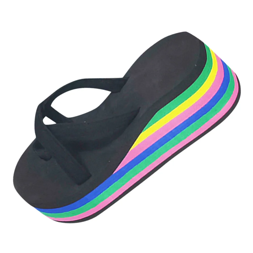 Женские однотонные пляжные сланцы на высокой танкетке Сандалии толстой подошве |