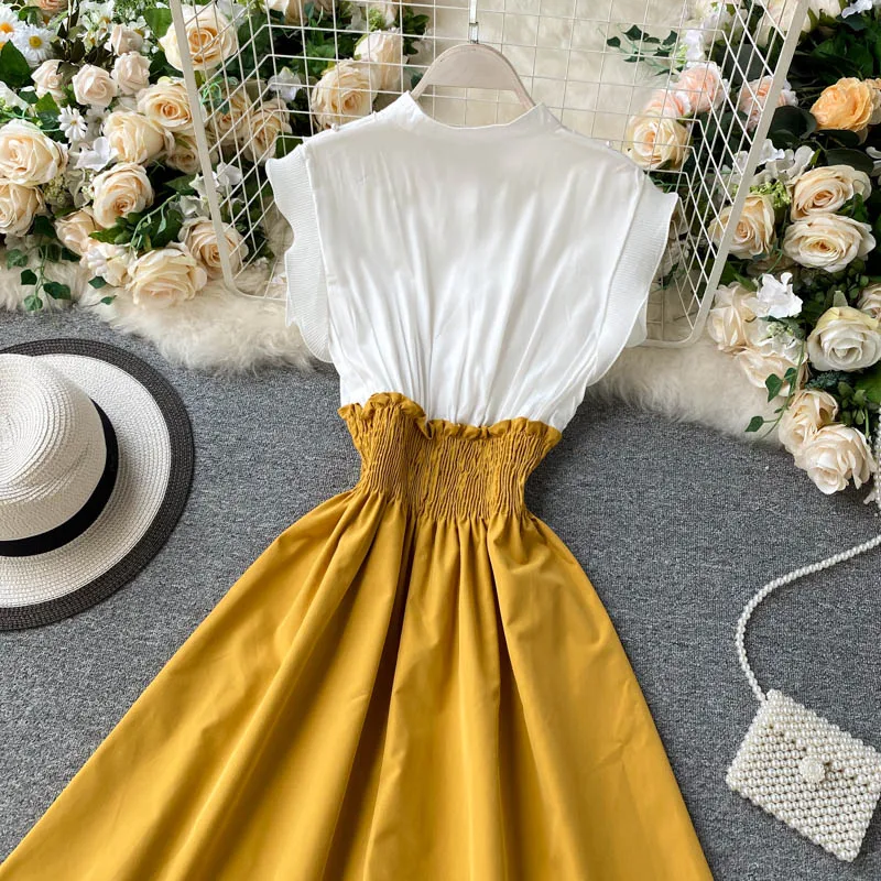 

New Women Casual Dress 2021 Summer Sweet Beaded Ruffled Sleeveless Patchwork Vintage Dresses Ladies Elegant A Line Midi Dress