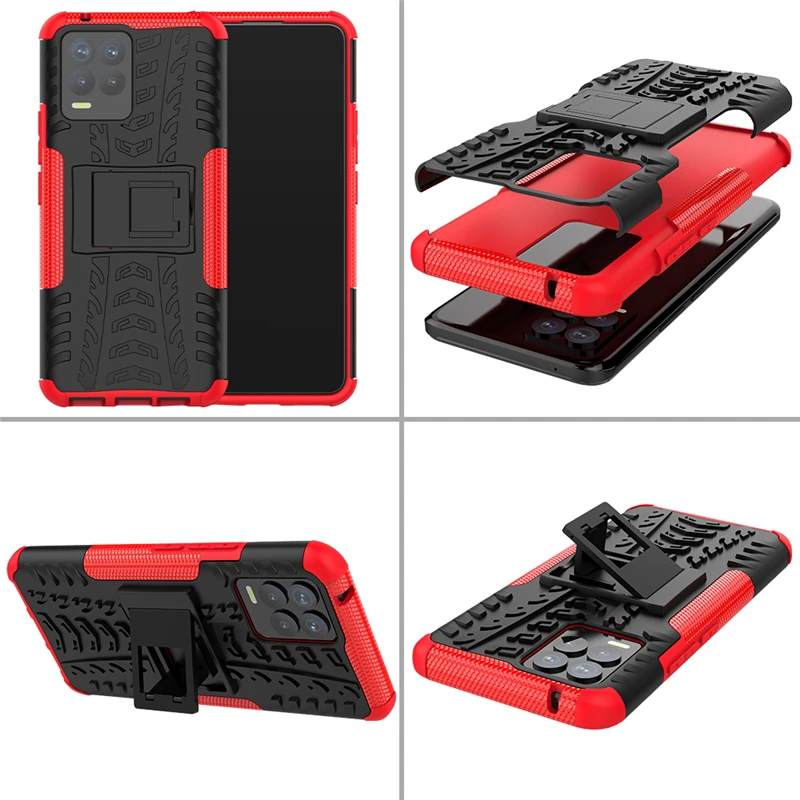 For Oppo Realme 8 Case Cover Anti-knock Heavy Duty KickStand Holder Armor Bumper Cover Realme 8 Silicone Phone Case For Realme 8