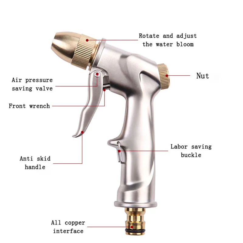 Высокое давление мощность полива пены медный водяной пистолет с длинным соплом