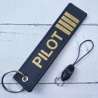1 set embroidery black pilot keychain phone strap wrist strap for id card gym phone straps badge camera gopro string for aviator