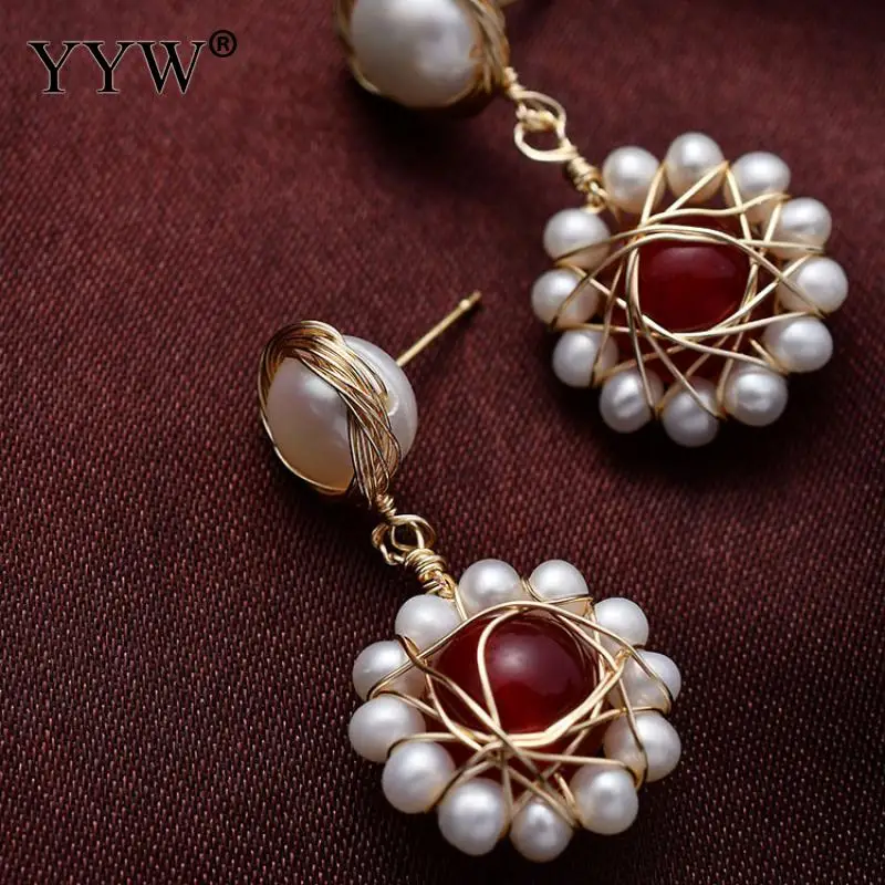 Винтажные серьги-подвески в форме пресноводного жемчуга стиле барокко цветка