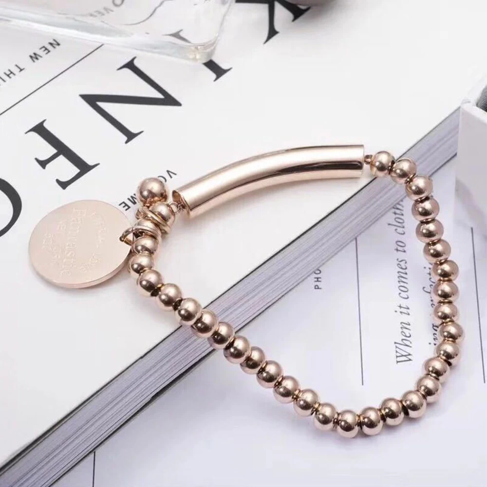 Браслет из шариков нержавеющей стали для женщин Круглый ярлык очаровательный