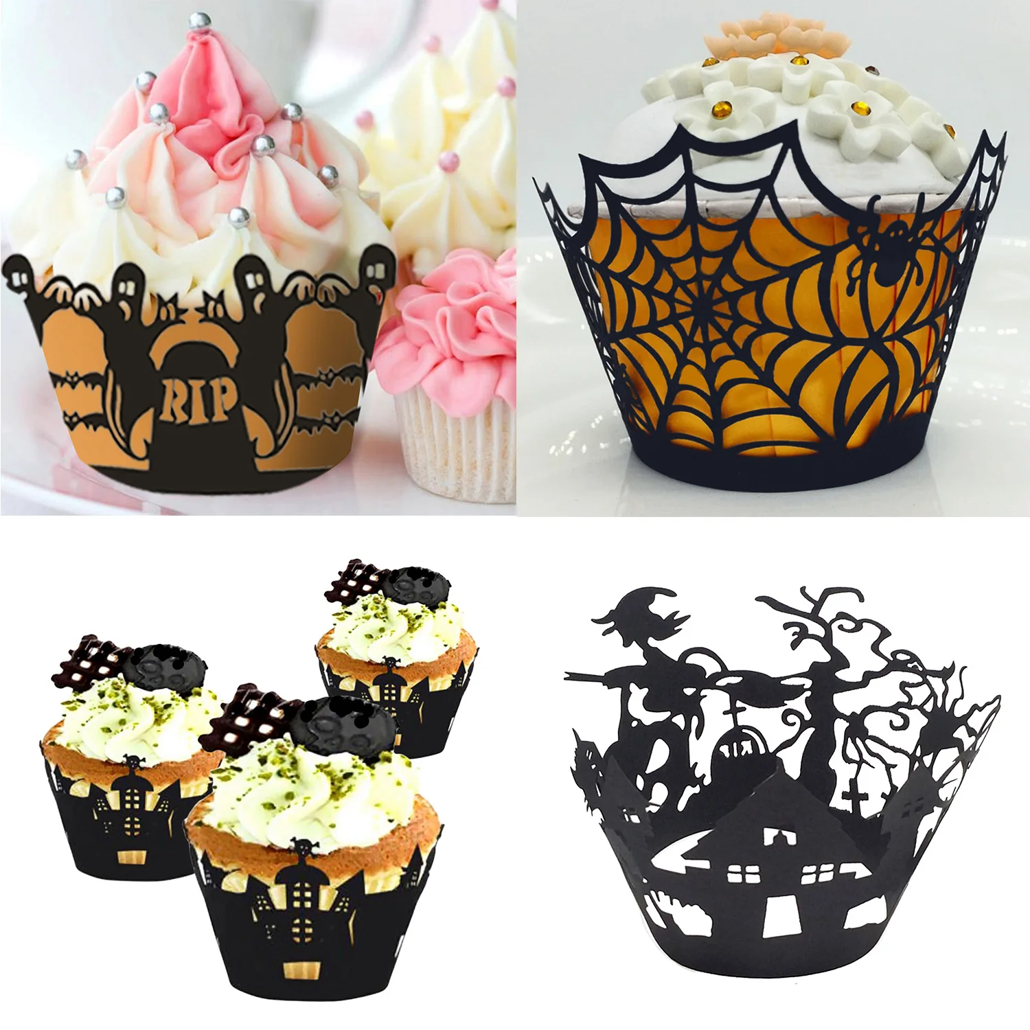 Behogar 50 шт. Хэллоуин выдалбливают обертка для кексов форма пирожных декоров