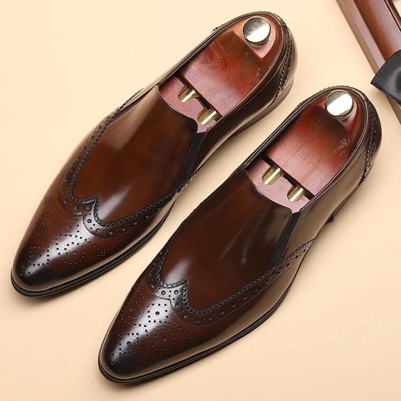 Туфли мужские ручной работы из натуральной кожи удобные лоферы заостренный