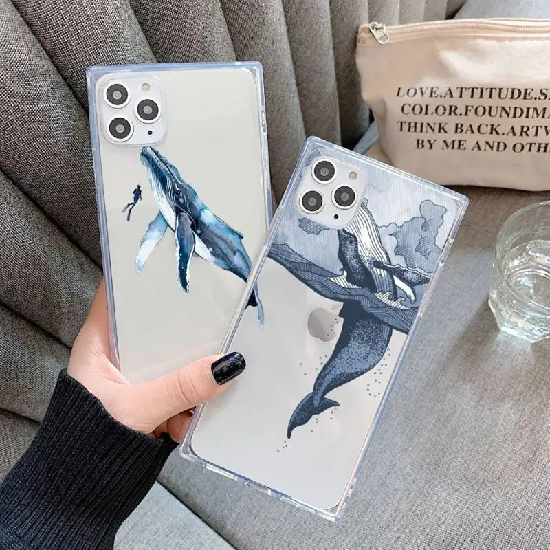 

Cute blue whale killer whale Phone Case For iPhone 7 8 11 12 X XS XR MINI Pro Max Plus Clear Square Transparent