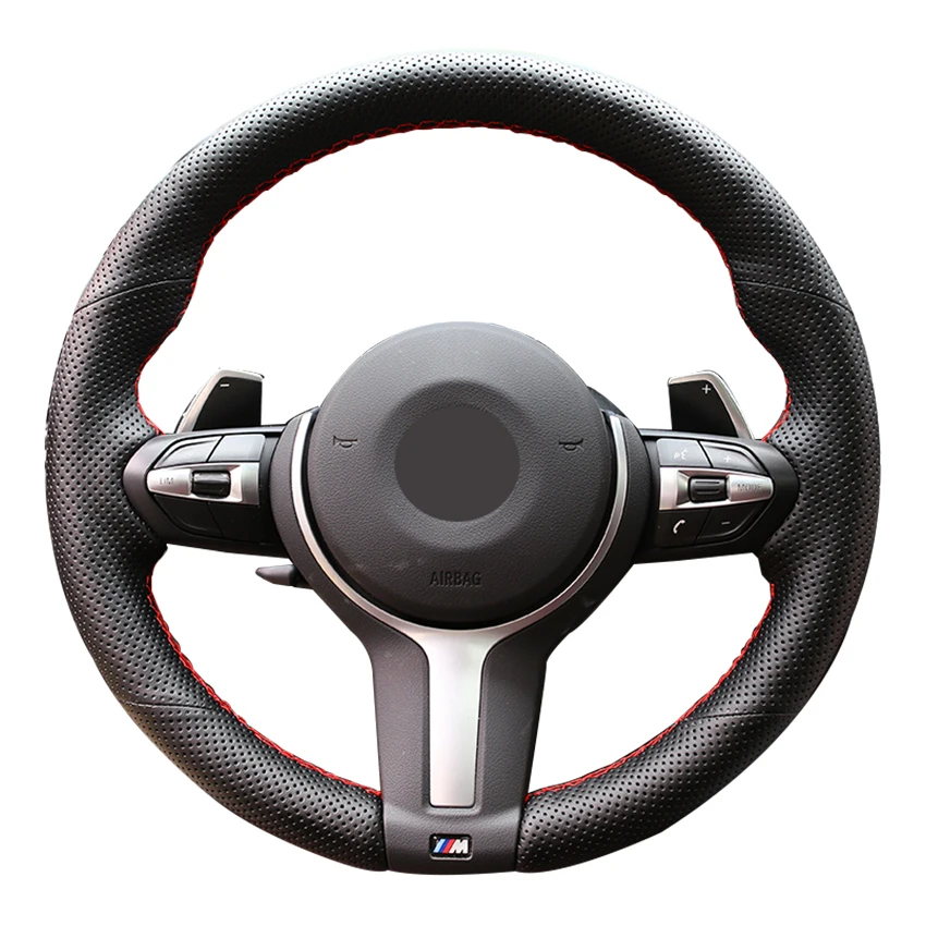

Hand Sew Black Artificial Car Steering Wheel Cover for BMW M Sport F30 F31 F34 F20 F21 M135i M140i F45 F46 F22 F23 F10 F12 F48