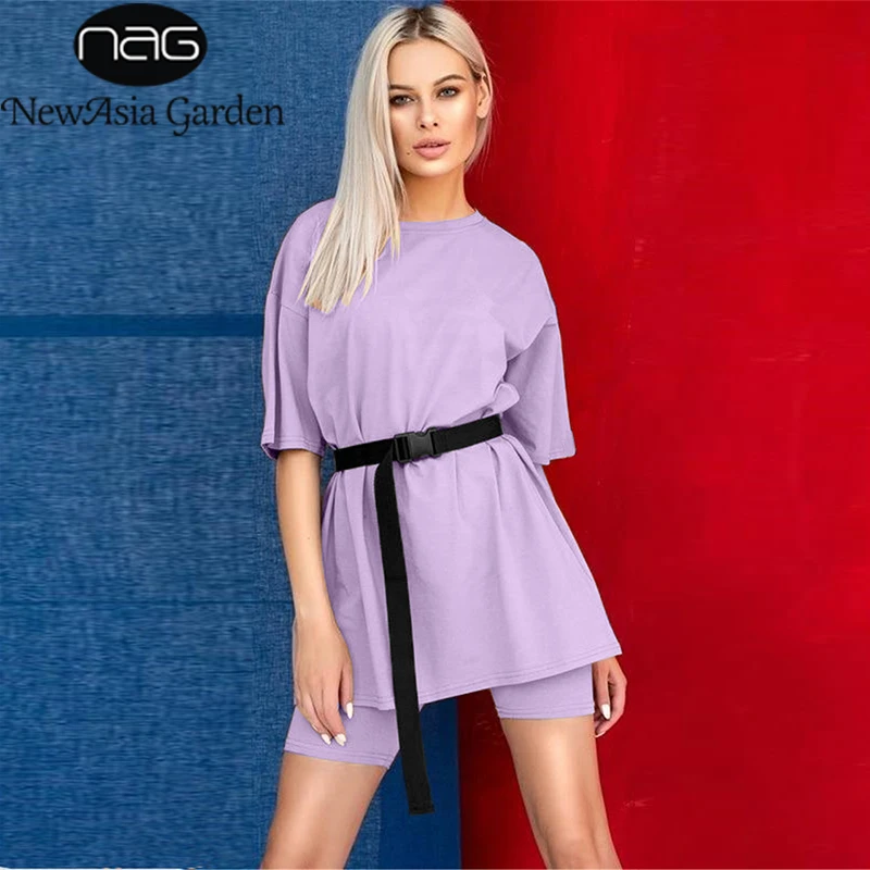 Женский комплект домашней одежды NewAsia свободная футболка с поясом и велосипедные